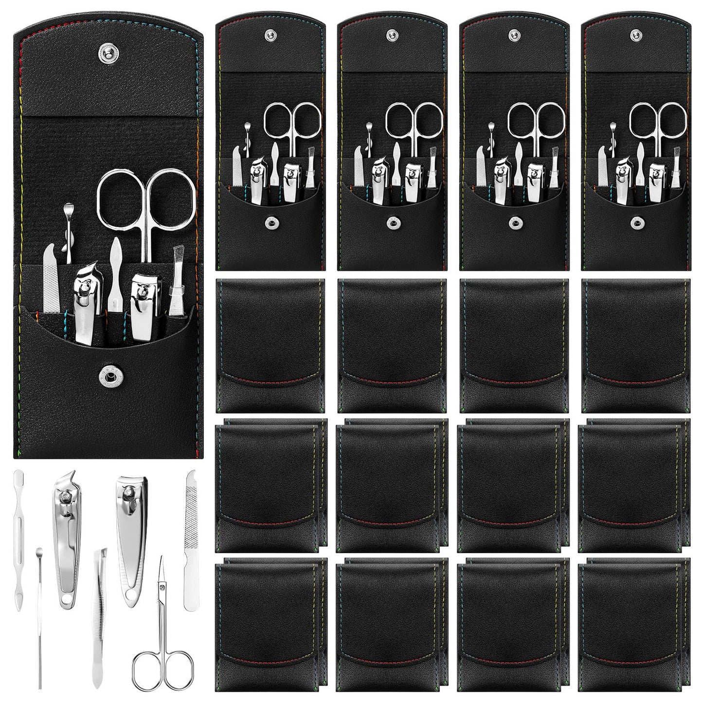 Lasnten 24 Set Valentine Manicure Set Bulk Nail Clippers Grooming Nail Kit Stainless Steel Professional Pedicure Tools Kit with Travel Case for Men Women Valentine's Day Gift(7 in 1,Black)