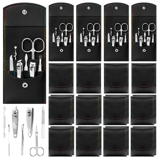 Lasnten 24 Set Valentine Manicure Set Bulk Nail Clippers Grooming Nail Kit Stainless Steel Professional Pedicure Tools Kit with Travel Case for Men Women Valentine's Day Gift(7 in 1,Black)