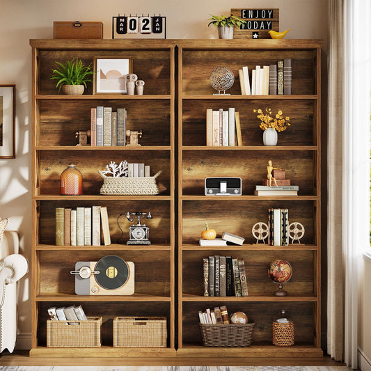Tribesigns 6-Tier Bookshelf, 71 Inches Tall Freestanding Bookcase, Large Industrial Bookshelves Display Shelves, Wooden Book Shelf for Home Office, Living Room, Bed Room, Rustic Brown, 2pcs