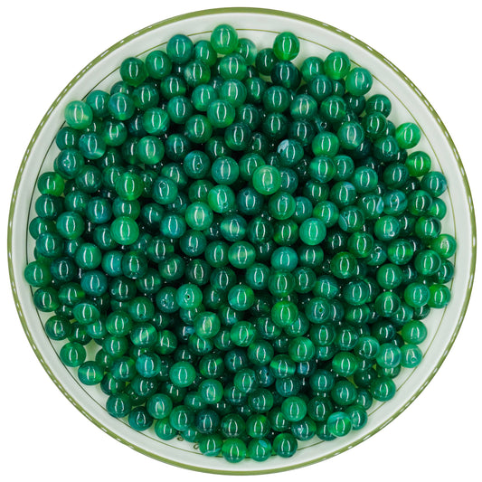 WHNKFB 8mm 50PCS Natural Green Agate Round Beads, Banded Loose Stone Beads for Jewelry Making Craft - 4mm 6mm 8mm 10mm Options with Free Elastic Cord