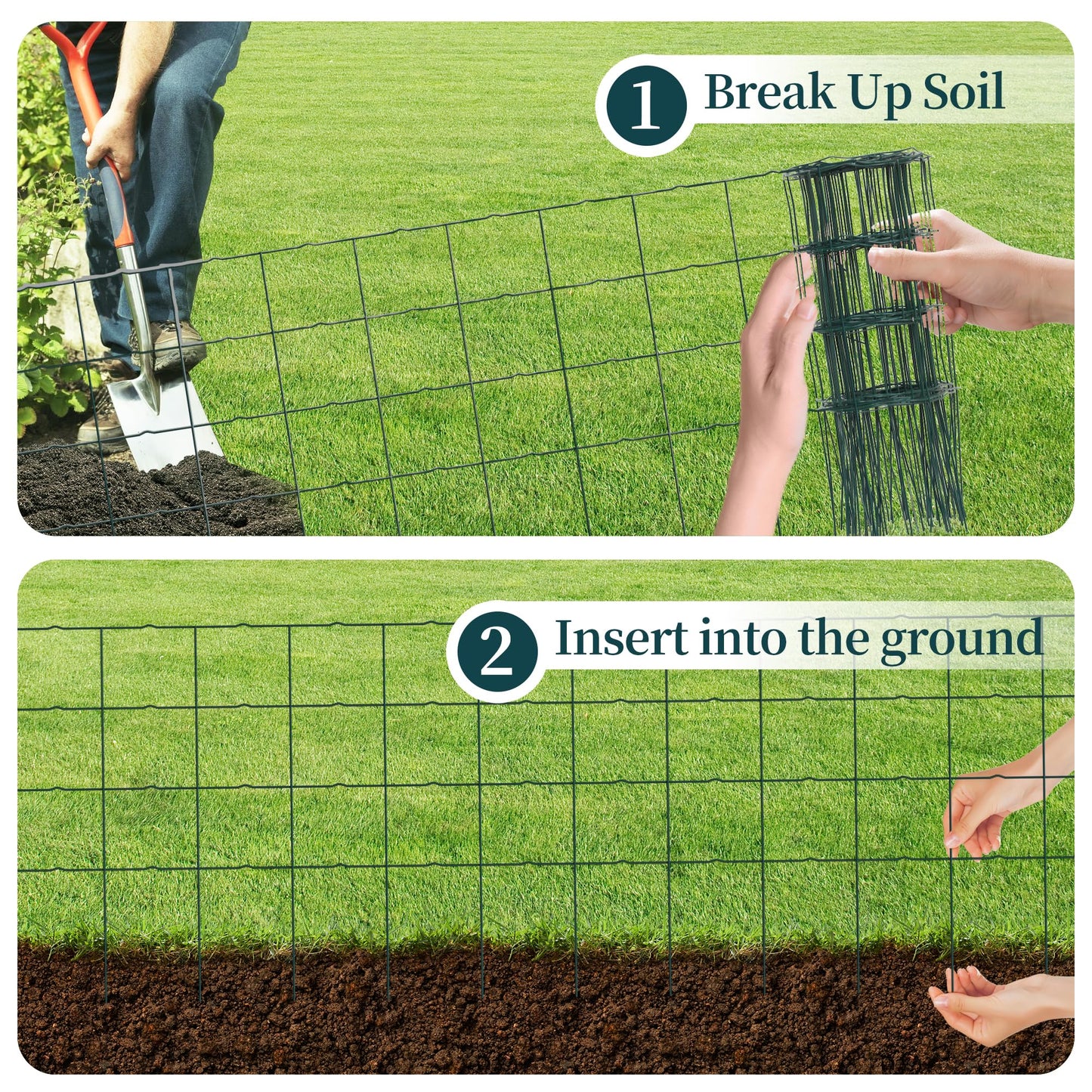 PROWORX Decorative Garden Fence Border Rolls, Total 14 in x 40 ft 2 Pack Metal Folding Flat Wire Fencing for Yard, Green PVC Coated Outdoor Patio Landscape Flower Bed Edging