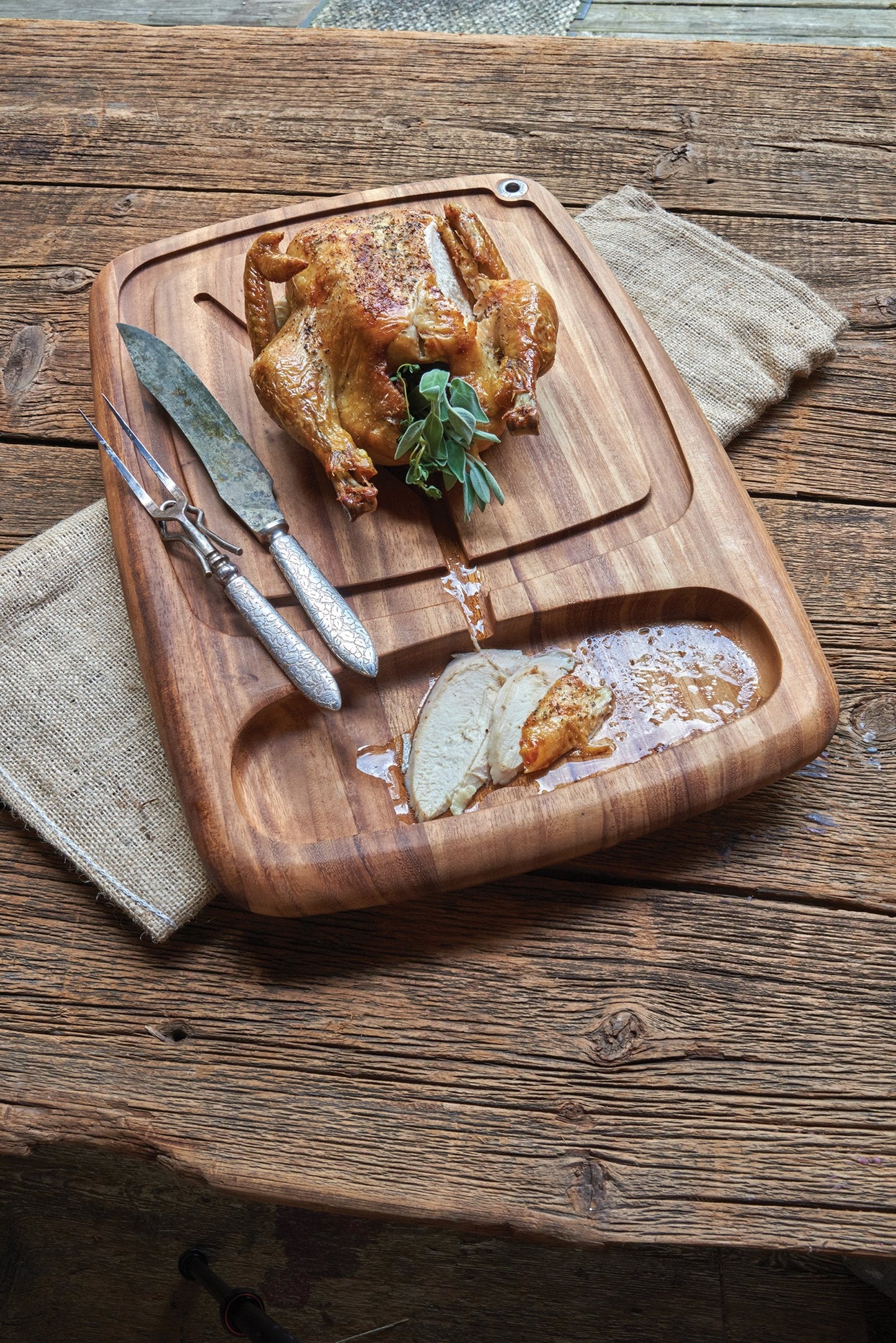 Ironwood Gourmet Kansas City Carving Board and Chef's Carving Knife and Dual Pronged Meat Fork Set