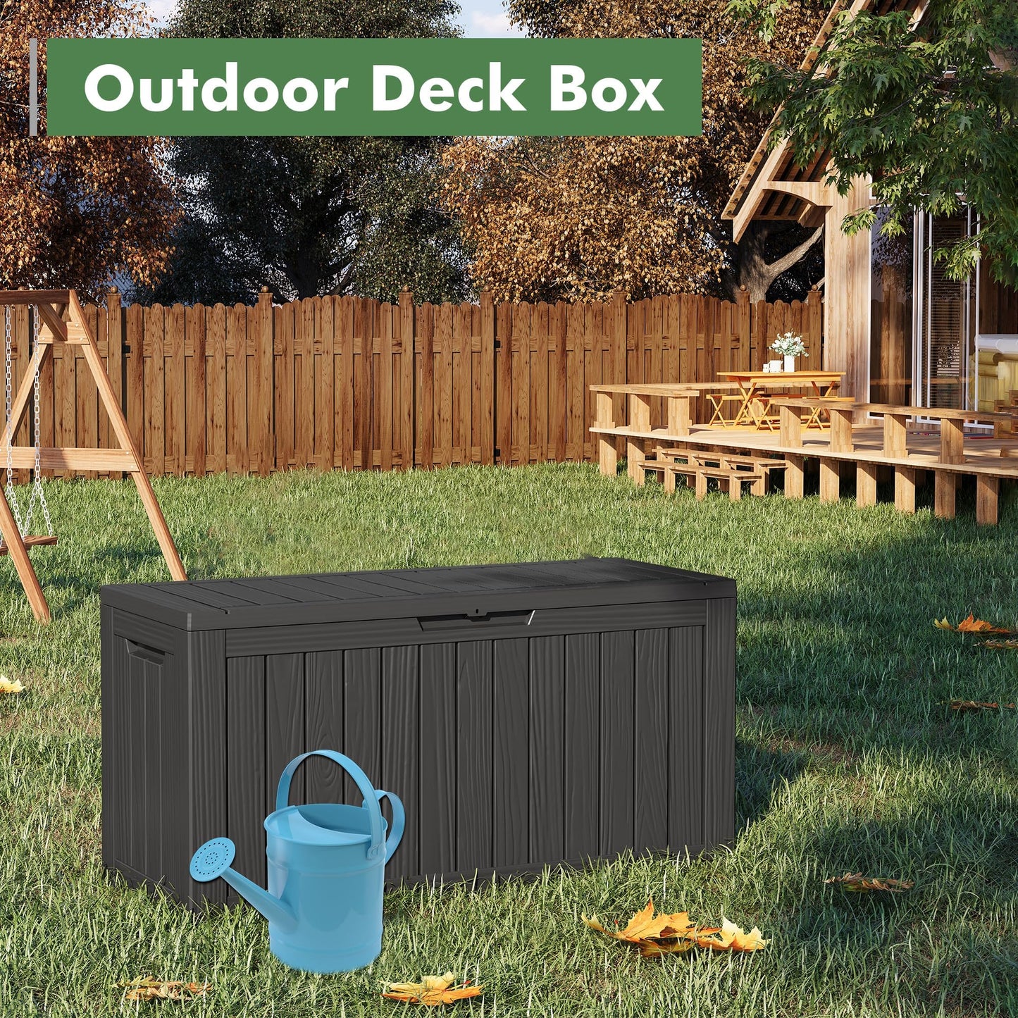 LHBGO 80 Gallon Deck Box Large Outdoor Storage Boxfor Patio Furniture,Outdoor Cushions, Garden Tools, Sports Equipment and Pool Supplies, Waterproof, Resin, Lockable