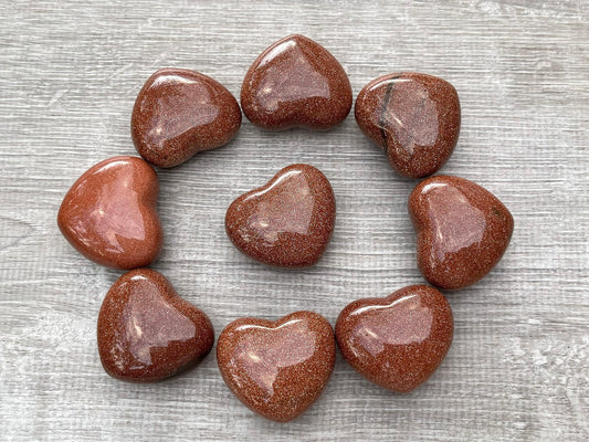 GAF TREASURES Red Goldstone Gemstone Hearts, Polished Red Goldstone Puffy Hearts, Red Goldstone Crystal Palm Stone, Red Goldstone Healing Crystal Hearts (1 Heart)