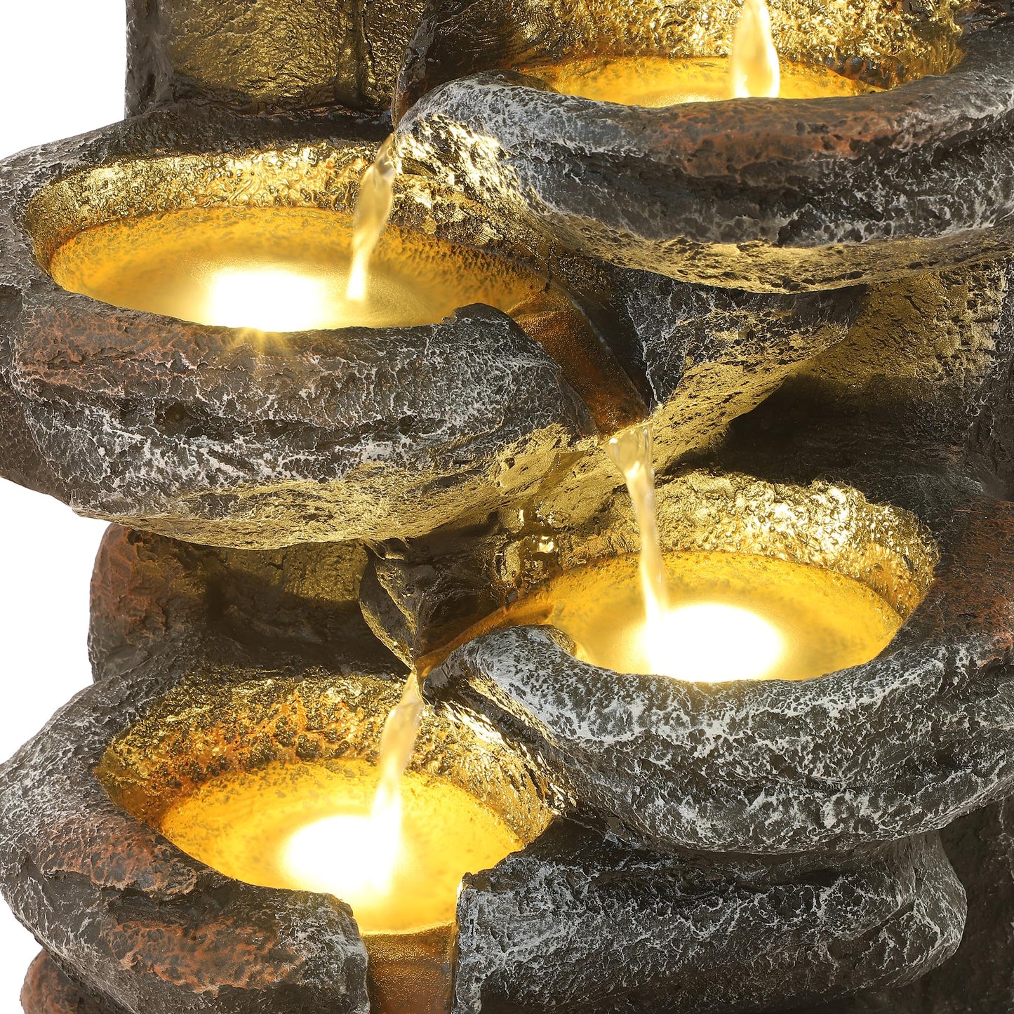 TITIMO 6-Tier Cascading Rock Water Fountain Outdoor Garden Waterfall with Lights,Fountain Indoor Decor for Garden, Patio, Backyard, Deck, Porch and Home Art Decor (Smal)