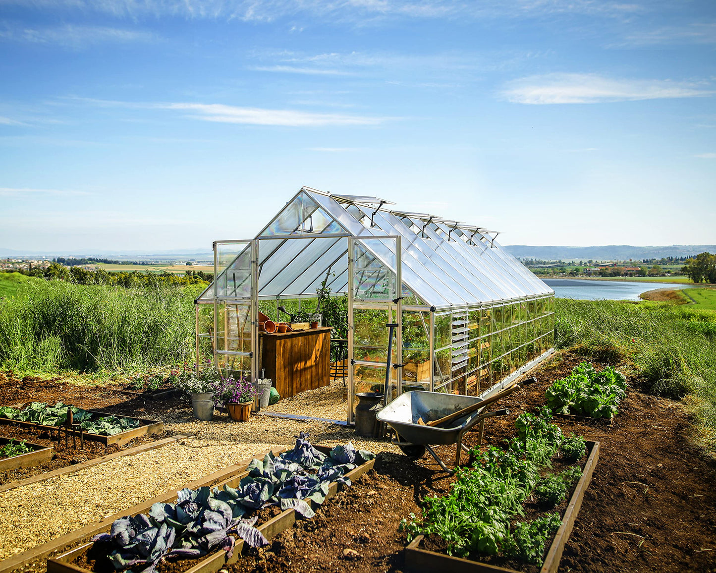 Palram Canopia Balance Greenhouse Kit, 10'x24', UV Protected, Wind & Weather Resistant, Clear Polycarbonate Panels, Maintenance Free Outdoor Garden Stuff, Walk-in Silver Structure, 5 Year Warranty