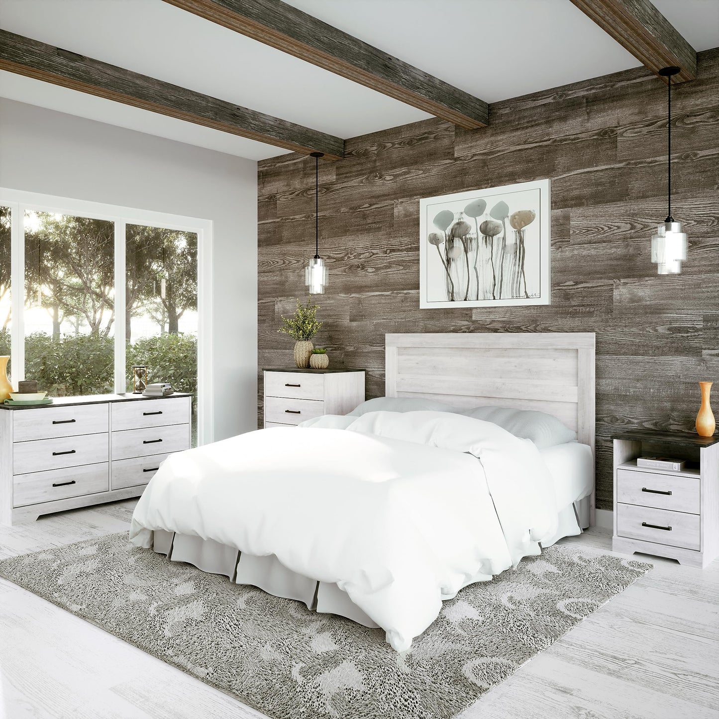 Prepac Rustic Ridge Farmhouse 6-Drawer Double Dresser, Washed White Dresser for Bedroom, Chest of Drawers with 6 Storage Drawers, 53.25” wide x 18.25” deep x 28.5” tall, Washed White