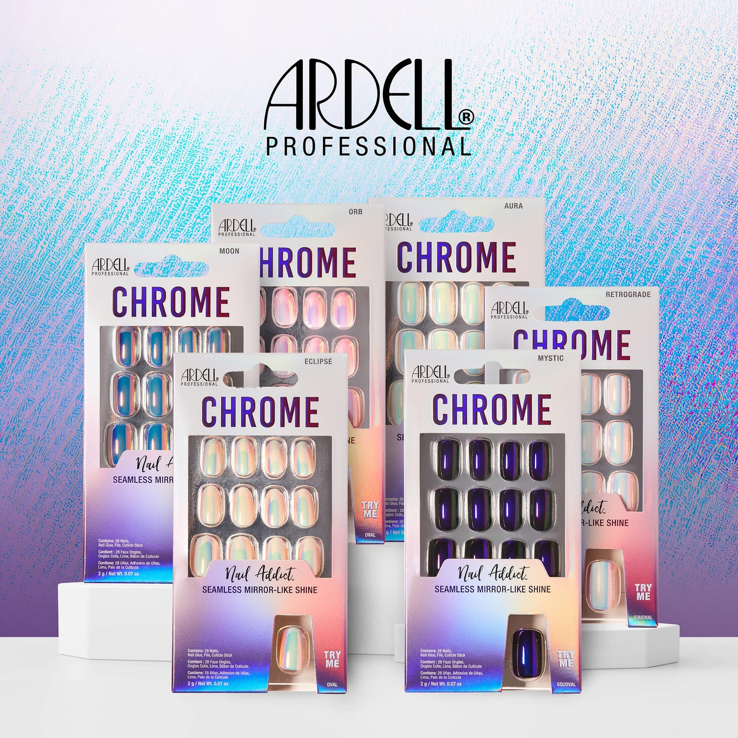 Ardell Chrome Press On Nails Aura – Mirror-Like Chrome Finish Fake Nails, Reusable Glue On Nail for Instant Salon Manicure, Nail Kit, 1 Pack