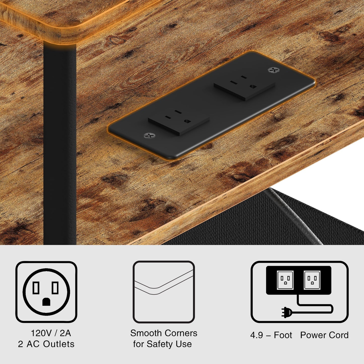 Newmics Small Side Table with Charging Station, Set of 2 End Table for Small Spaces, Slim Nightstand with Outlet,Sofa Beside Table,Living Room, Bed Room, Rustic Brown
