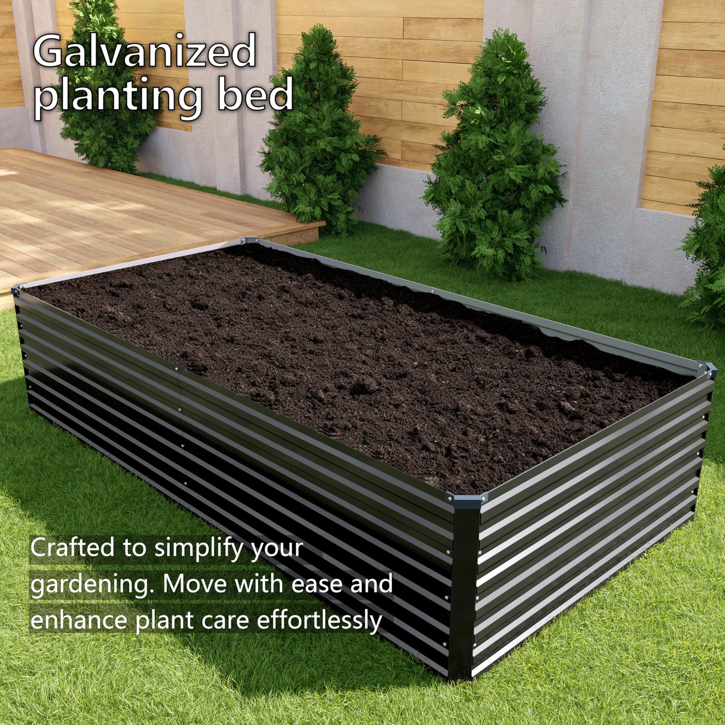 DIIYIV 12x4x2FT Galvanized Raised Garden Bed Kit,Vegetable Plant Boxes-Rectangle Metal Flower Box,Large Planter Raised Beds Outdoor Garden for Planting,Fruit,Herb-Black
