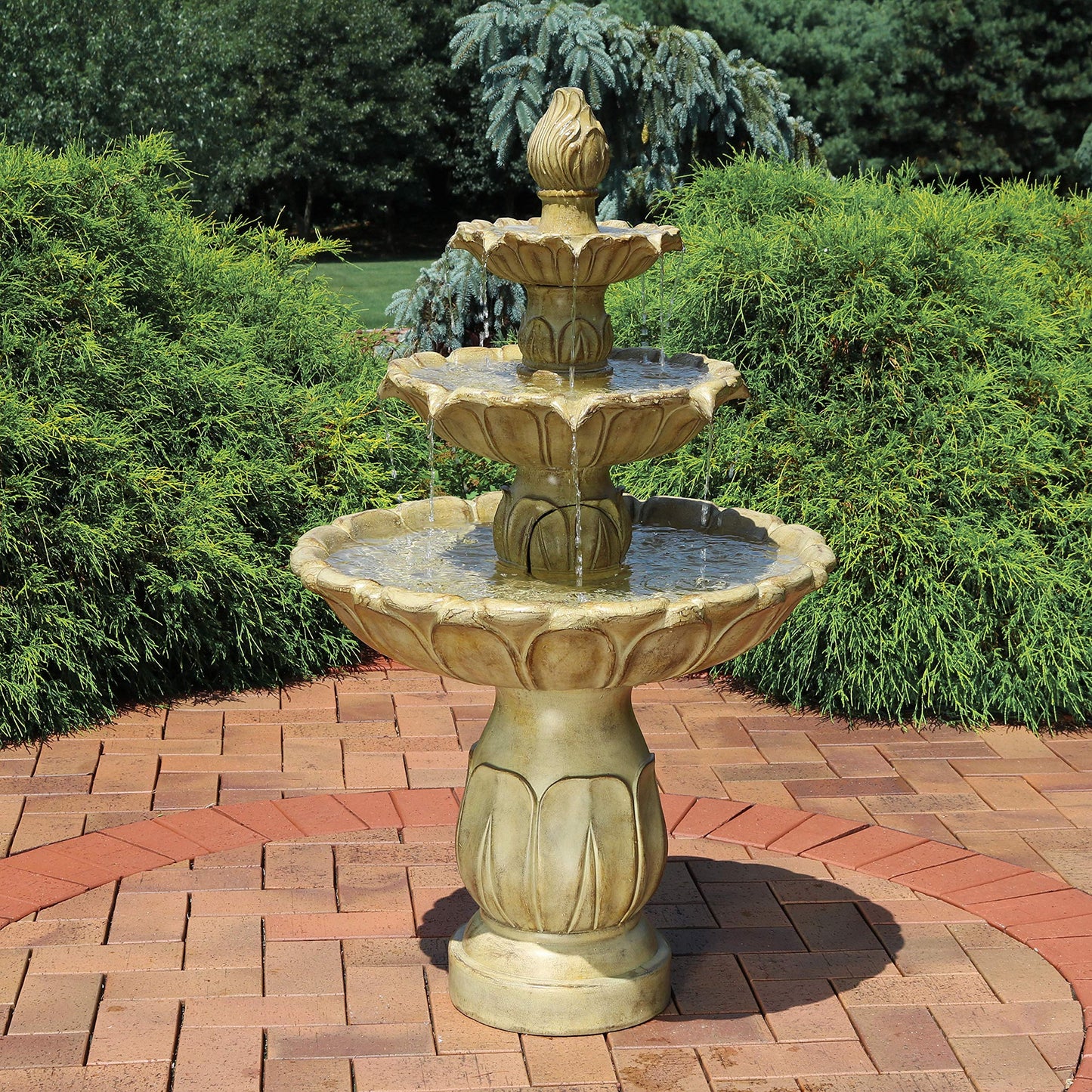 Sunnydaze Classic Tulip 46" Tiered Outdoor Water Fountain - 3-Tiered Outdoor Fountain for Garden, Patio, or Backyard - Garden Stone
