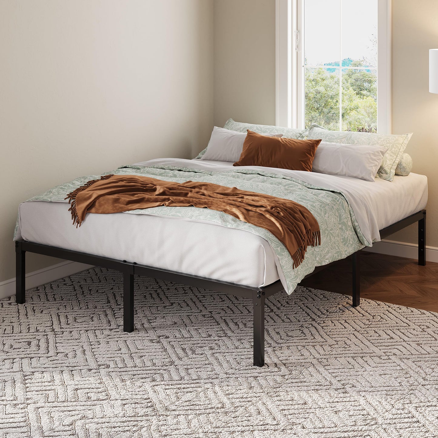 Allewie Queen Bed Frame, 12 Inch Metal Platform Beds with Storage Space, No Box Spring Required and Easy Assembly, Black