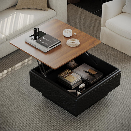 KEIKI 31" Lift-Top Coffee Table with Hidden Storage, Adjustable Height Square Coffee Table, Modern Wood Farmhouse Coffee Table for Living Room, Space-Saving, Black