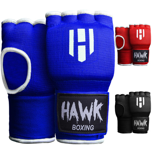 Hawk Padded Inner Gloves Training Gel Hand Wraps for Boxing Quick Wraps Men & Women Kickboxing Muay Thai MMA Bandages Fist Knuckle Wrist Protector Handwraps (Pair) (Blue, L/XL) - MMA Glove